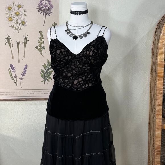 Vintage 90s Y2k Velvet Burnout Beaded Straps Cami Top Whimsigoth Romantic Goth M - Picture 3 of 6